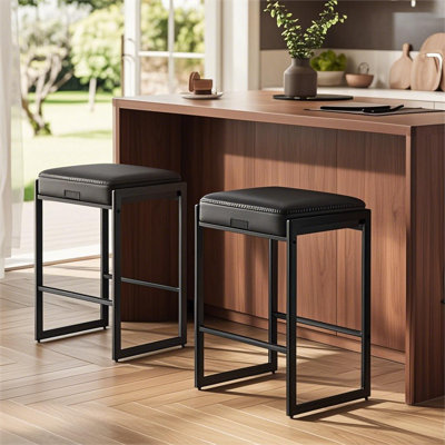Bar Stools Set of 2, Counter Height Bar Stools, Synthetic Leather with Stitching