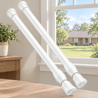 Ensemble de 2 petites tringles à rideaux blanches à ressort, réglables de 30 à 50 cm, sans perçage, pour placards, penderies, tiroirs de cuisine et armoires.