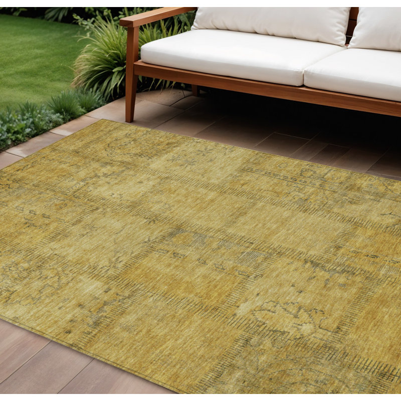 Tapis extérieur lavable 8 pi x 10 pi doré et gris