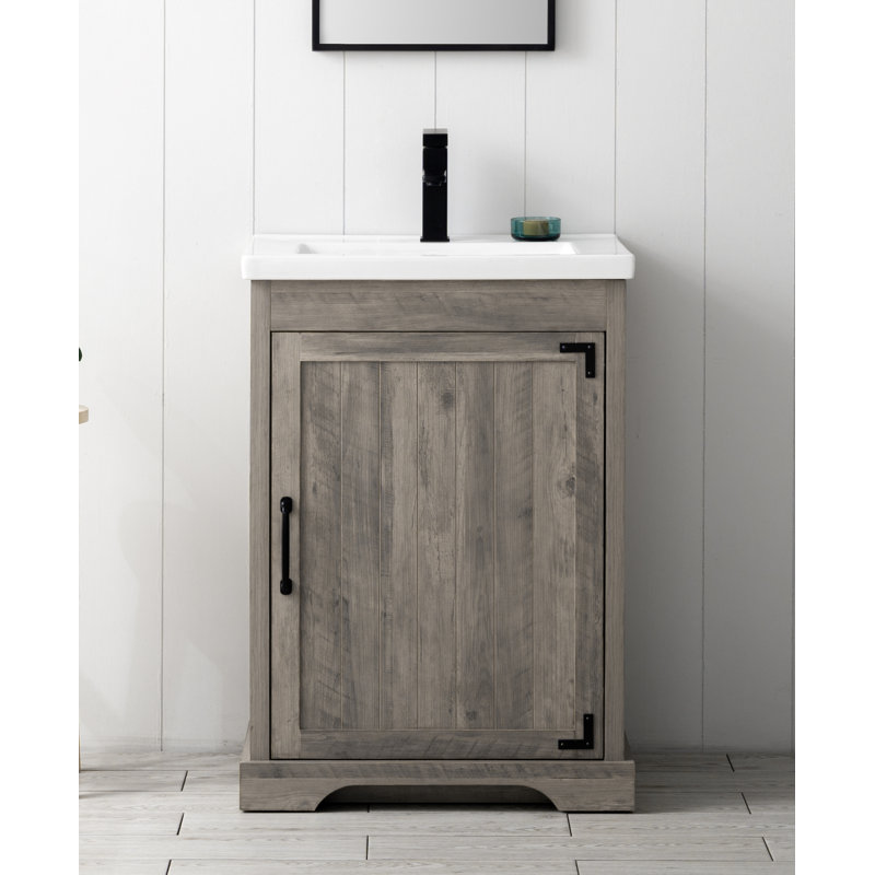 Meuble-lavabo simple 24 po avec plateau en céramique Cayden, Gris patiné