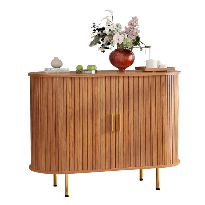 Storage Cabinet, Fluted Sideboard Buffet Cabinet With Tambour Sliding Doors& Adjustable Shelf, Accent Coffee Bar Console Table For Kitchen, Living Room, Entryway