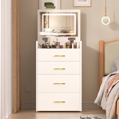 3 in 1 Vanity Desk with Open Top Mirror, Small Makeup Vanity Set with Visible Glass Desktop, Compact Dressing Table with 3 Drawers for Bedroom, Bathroom & Dressing Room