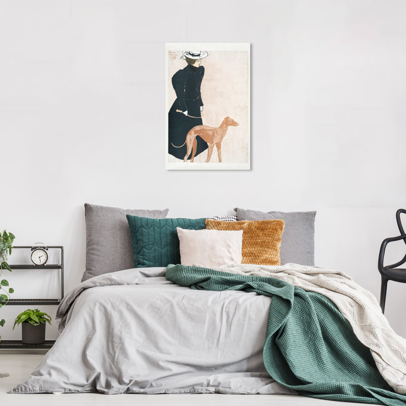 Fayetta, femme avec un lévrier, H 24 po x l 16 po x P 0,8 po