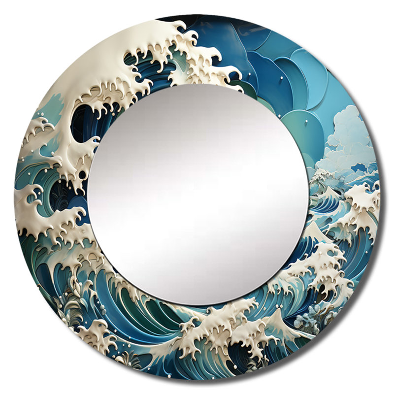 Saswin sarcelle jaune océan Oceanic Odyssey Patchwork II - miroir décoratif océan, miroir mural côtier, impression d'art en métal
