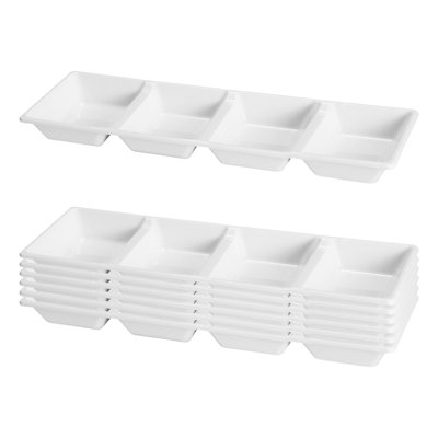 16" x 5" White 4-Section Rectangular Disposable Plastic Trays