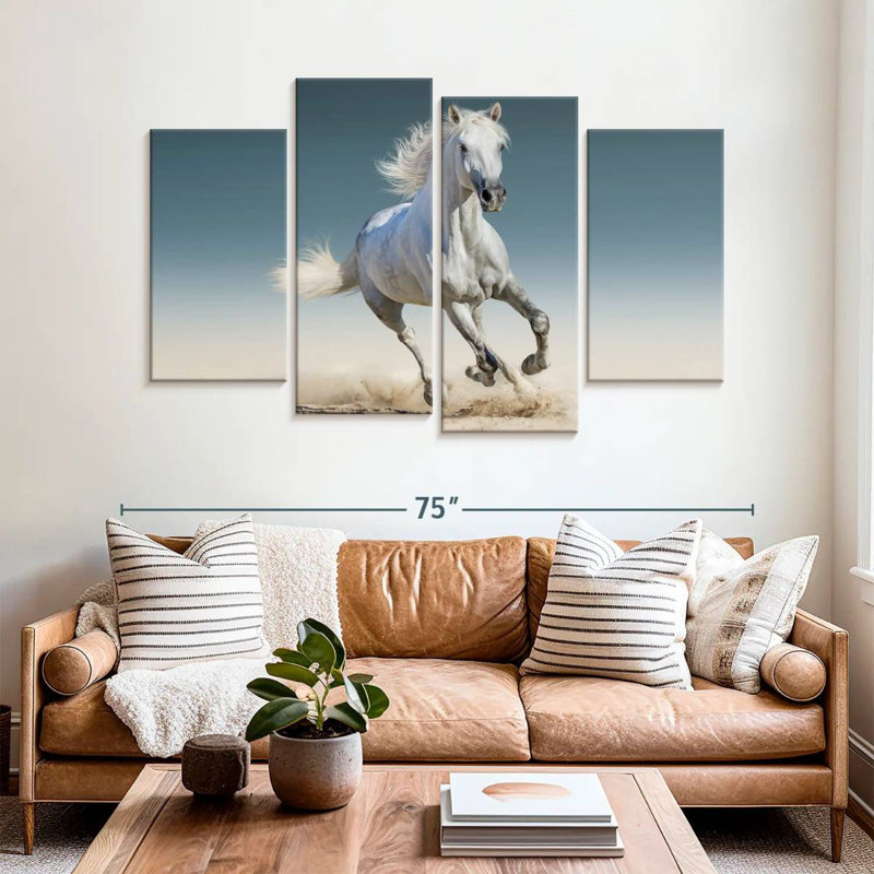 Cheval blanc coureur, H 42 po x l 68 po