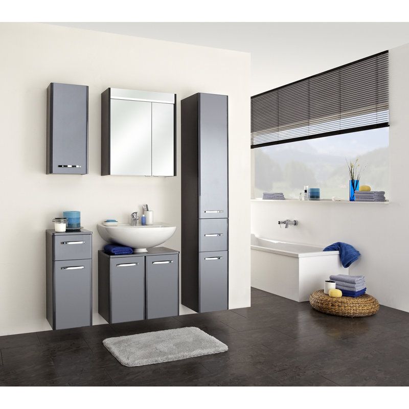 Quickset 327 60cm Single Bathroom Vanity Base Only in High Gloss Anthracite/Gloss Anthracite