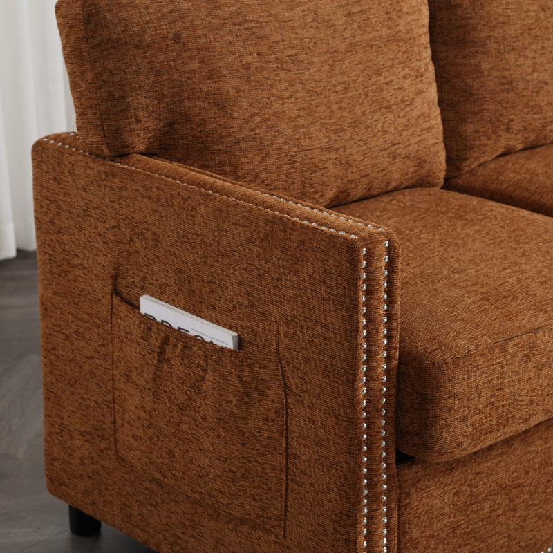 Causeuse moderne en tissu de chenille, canapé 2 places rembourré Modern, Chenille brun