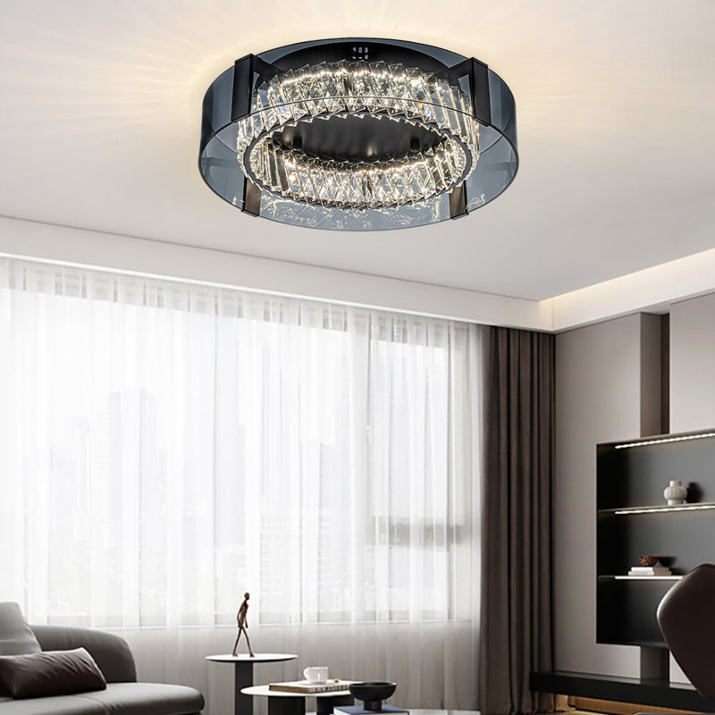 Crystal LED Flush Mount, 12cm H x 46cm W x 46cm D, Matte Black