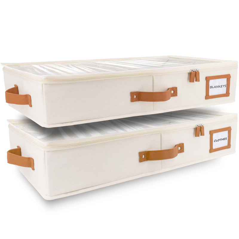 Contenants de rangement sous le lit 2 pièces, organisateur de rangement de tiroir de chambre à coucher sous le lit avec bacs et couvercles, boîte de rangement sous le lit de taille moyenne, idéale pour la couverture, le tissu et les chaussures (ivoire)