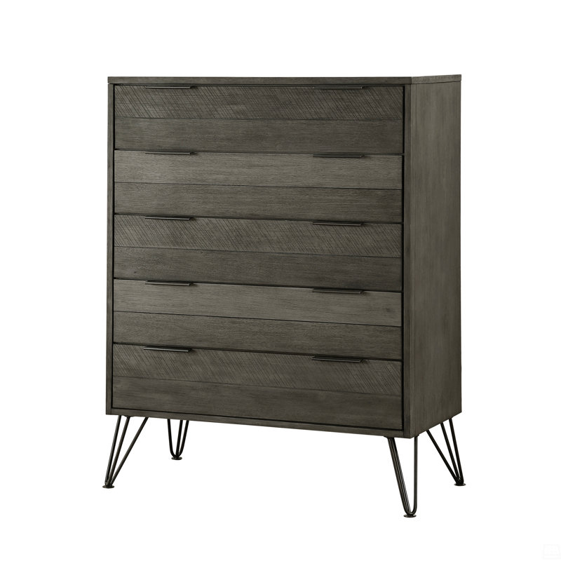 Commode à trois tons avec pieds en métal et placage d'acacia