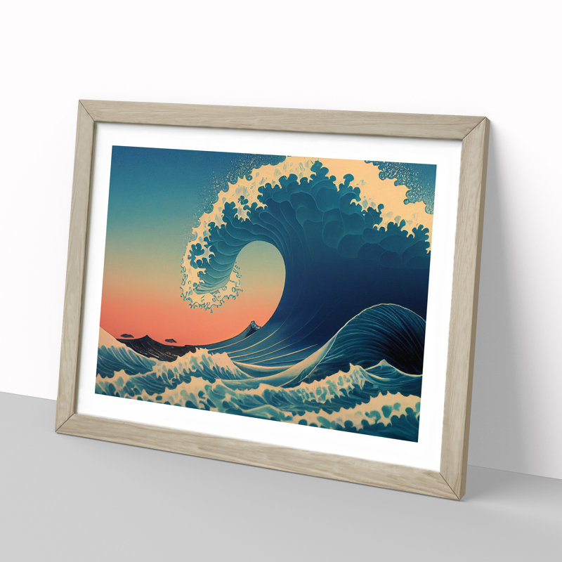 XH1022-2407X Crashing Japanese Wave Vol.1 - Single Picture Frame Print, Oak, 46cm H x 64cm W x 2cm D