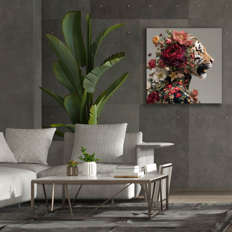  «Floral Magestic Tiger» par Ann Klee, art mural sur toile, 37 po x 37 po