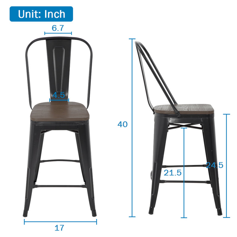 Makhzane Counter Stool with Metal Frame, Black