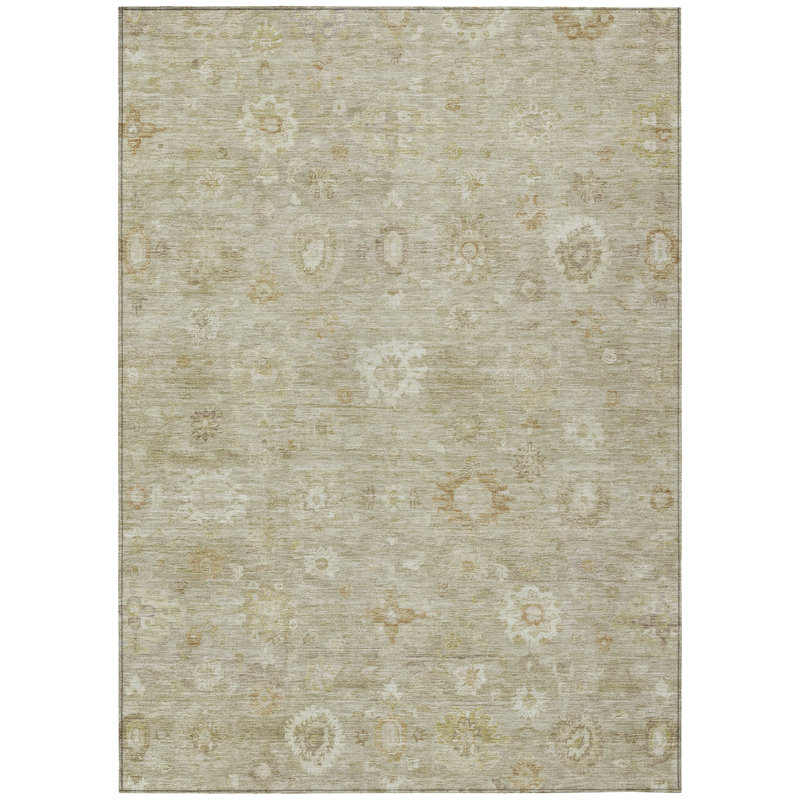 Machine Washable Indoor/Outdoor Xhevrie Beige Rug, Rectangle 3' x 5'
