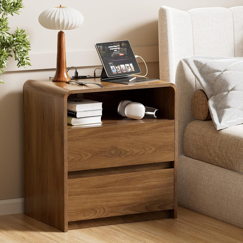 Walnut Bed Cabinet With Charging Station