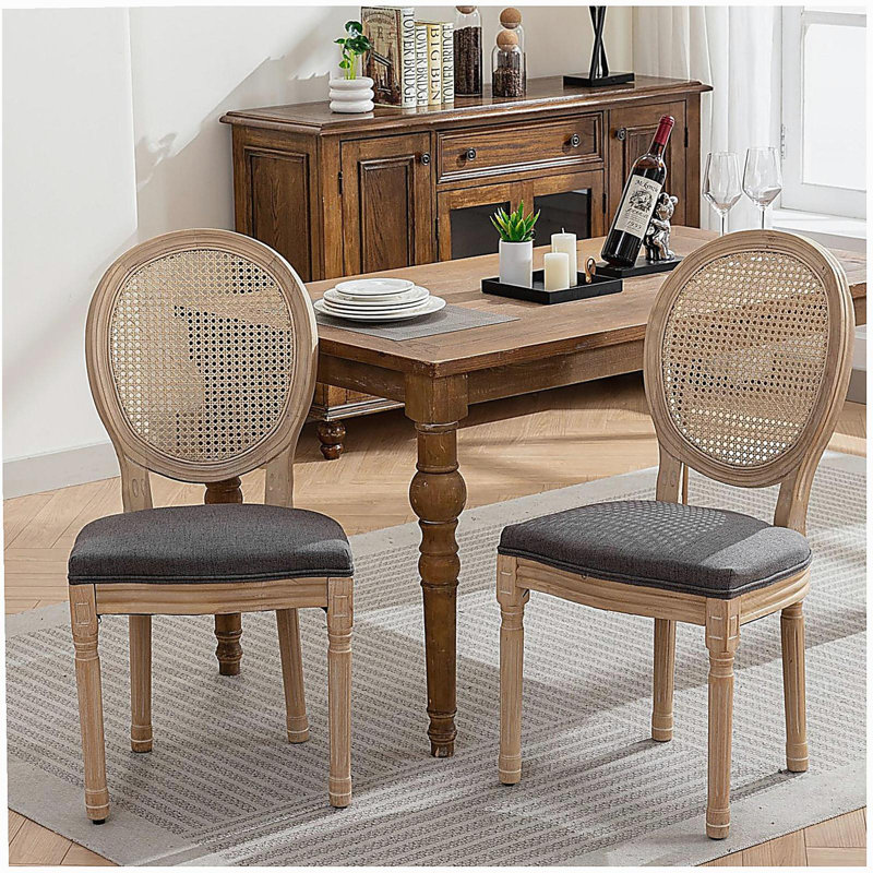 A&A Furniture, ensemble de 2 chaises à dossier en similicuir à structure classique en bois massif français, gris