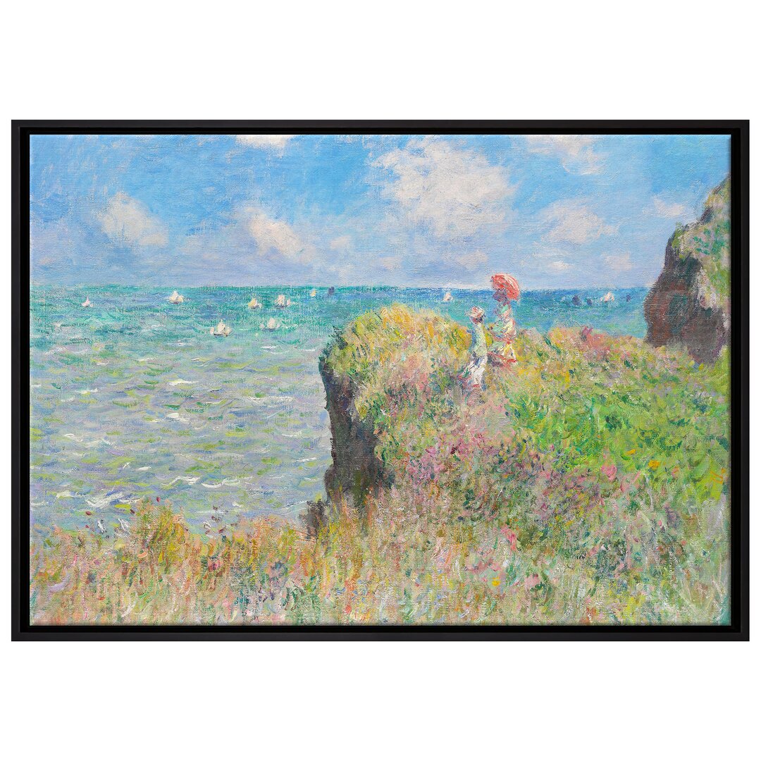 Claude Monet - Spaziergang Auf Klippen-Ebene Bei Pourvi - Leinwandbild Im Schattenfugenrahmen Kunstdruck