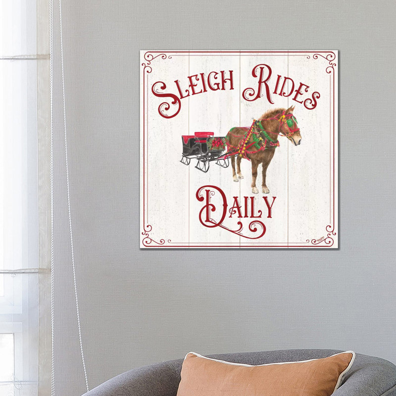 Vintage Christmas Signs V-Sleigh Rides by Tara Reed - Wrapped Canvas Print, 66.04 cm H x 66.04 cm W