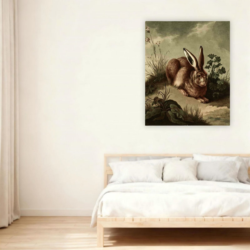Art mural sur toile 24 "x 36" Traditional Hare In Natural Meadow