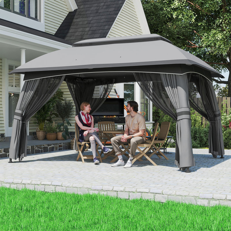 Steel Patio Gazebo, Gray, 10 Ft. W x 13 Ft. D