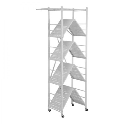 Folding Storage Shelf with Wheels 5-Tier No Assembly Organizer Shelf White