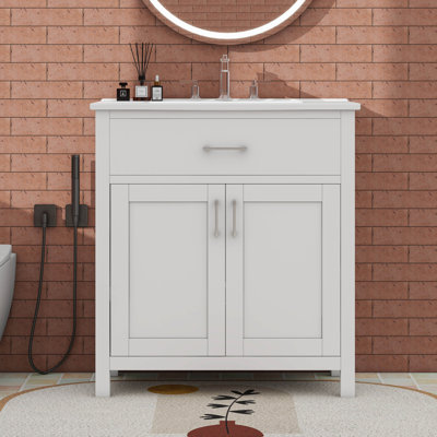 Meuble-lavabo de 30 pouces avec lavabo en céramique et beaucoup de rangement