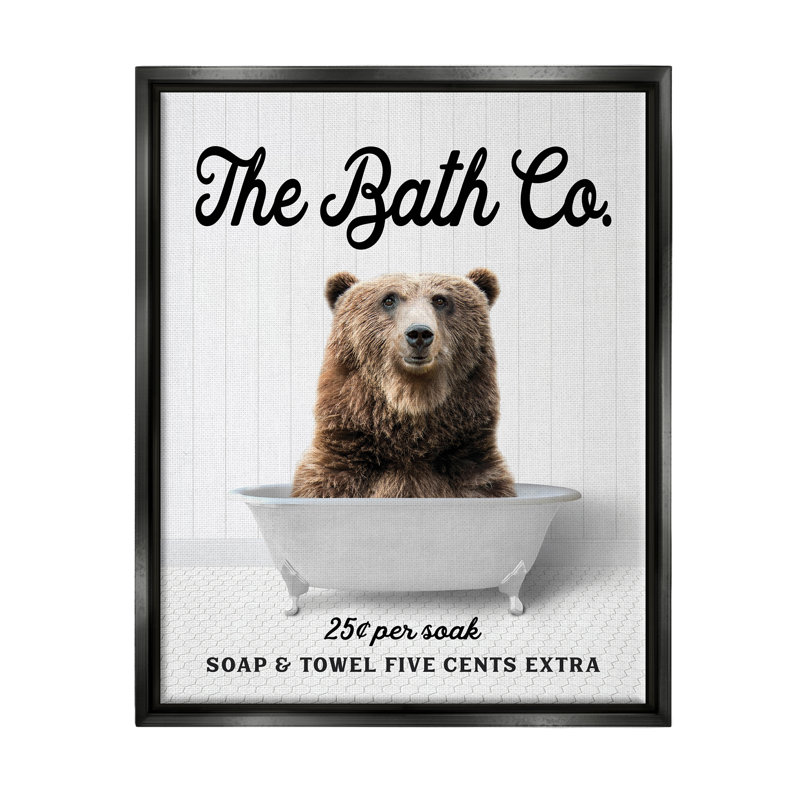 «Vintage Bath Ad Bear», art mural encadré sur toile flottante par lettré et doublé, Cadre flottant noir de jais