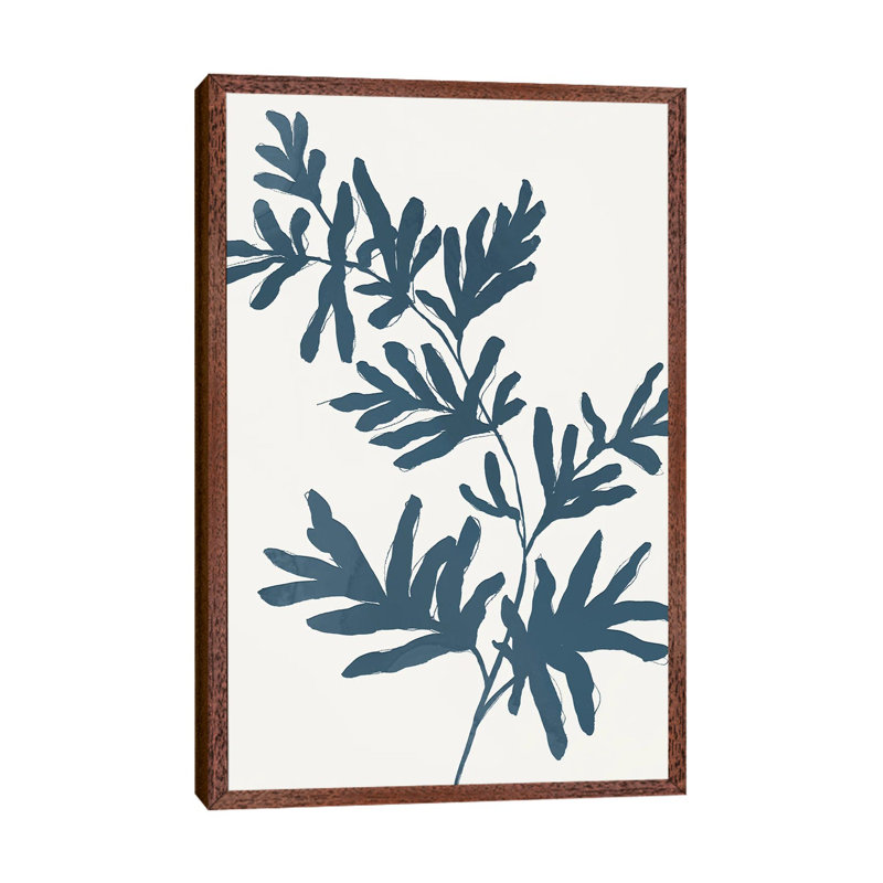 Blue Twig II by Isabelle Z - Painting on Canvas, 66.04 cm H x 45.72 cm W, Classic Brown Wood Framed