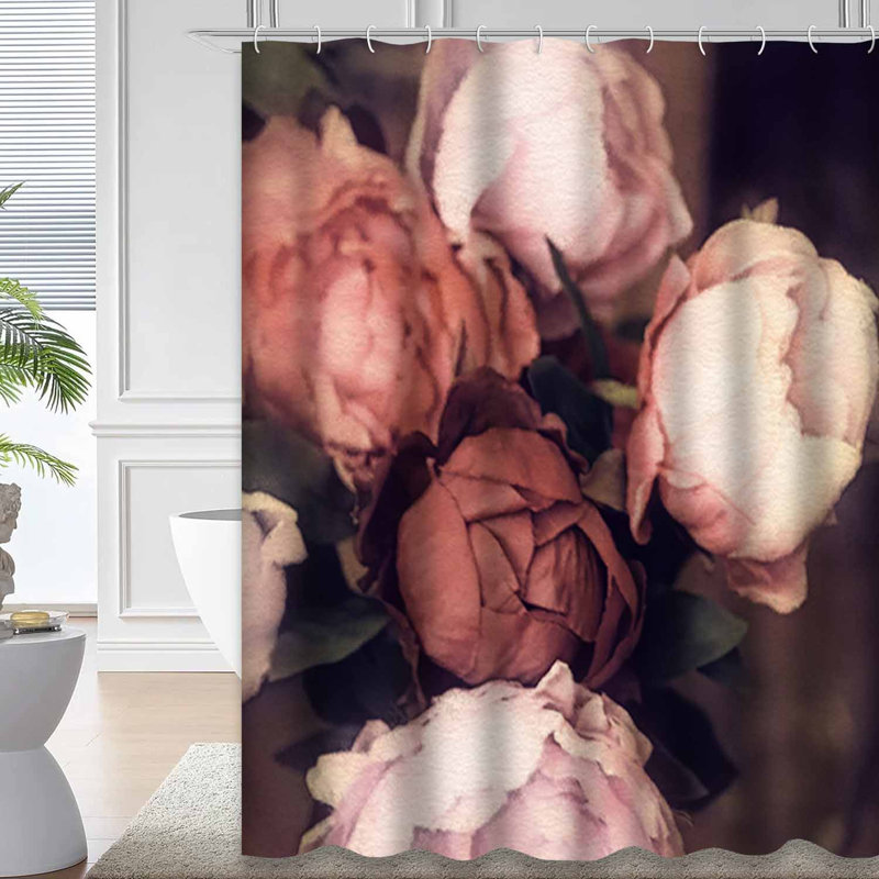 Art aquarelle floral rétro couleurs pastel rose mauve foncé avec 12 crochets, L 72 po x l 84 po