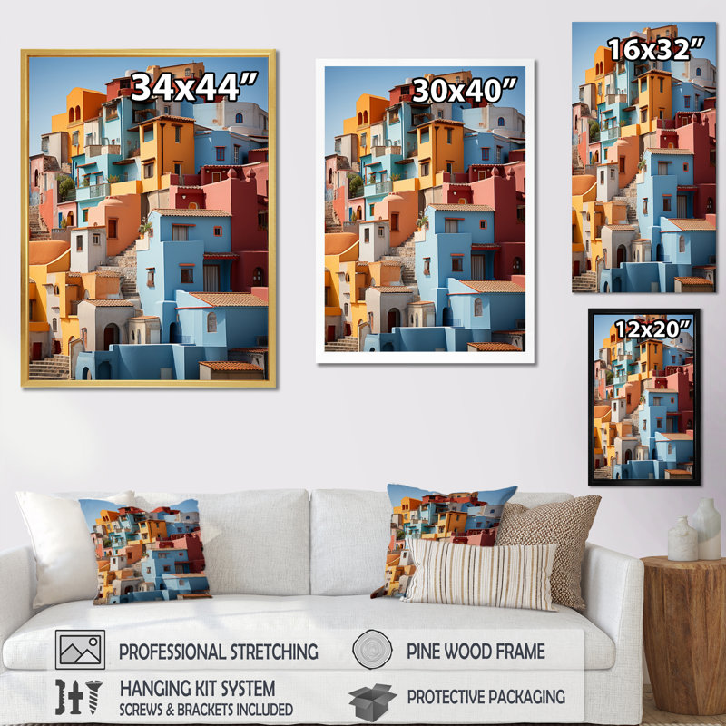 «Laliya Colorful Mexico Colorful Casas This III», reproduction, Cadre flottant doré, H 44 po x l 34 po x P 1,5 po