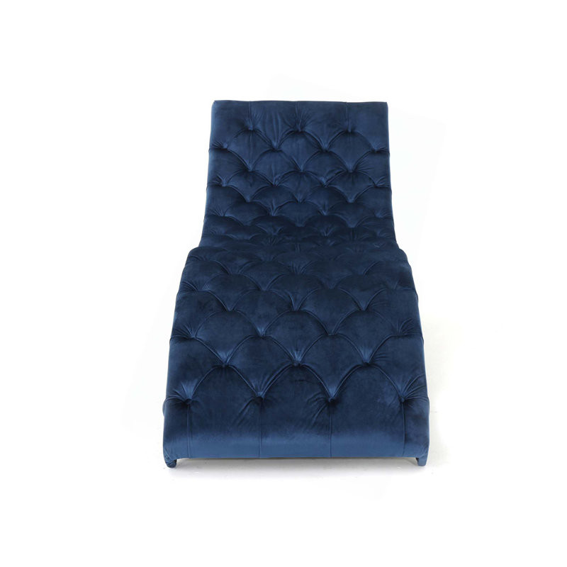 Chaise longue avec tissu en velours, Bleu marine antique
