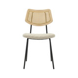 Winslet Mid-Century Modern Rattan Back Dining Chair With Boucle Seat And Black Metal Legs