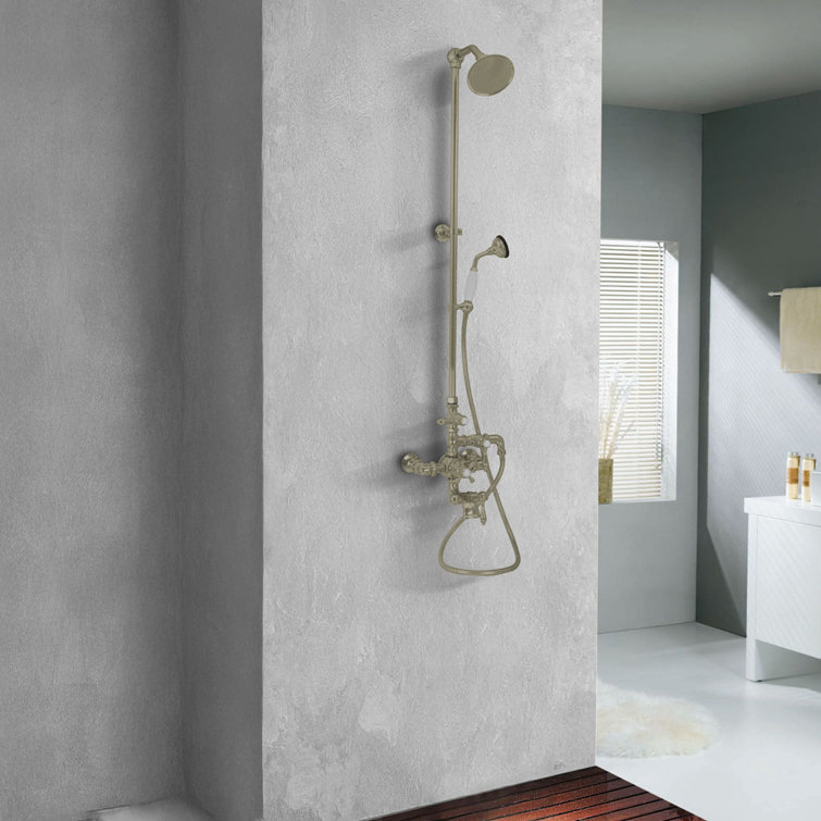 P1049 Exposed Thermostatic Shower System 36" Wall Mounted with Hand shower and Lever/Cross Handles