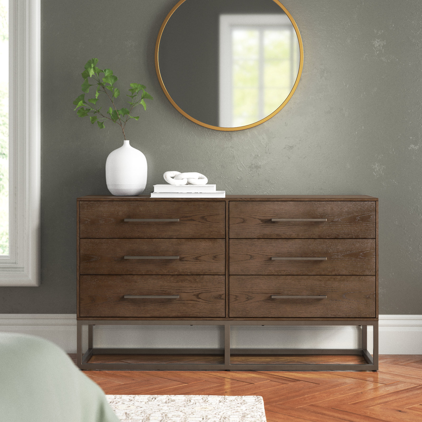 Sheldon 6 - Drawer Double Dresser, Gunmetal/Ash Brown