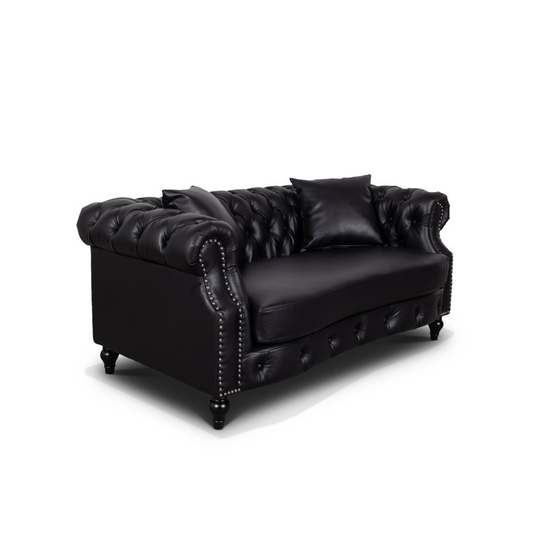 Richmond Mogadore Faux Leather Chesterfield Sofa, Black, 2