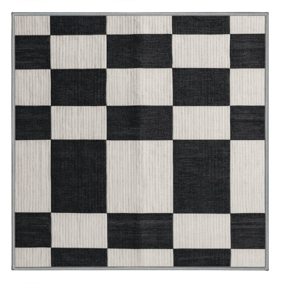 Machine Washable Checkered Grey Area Rug
