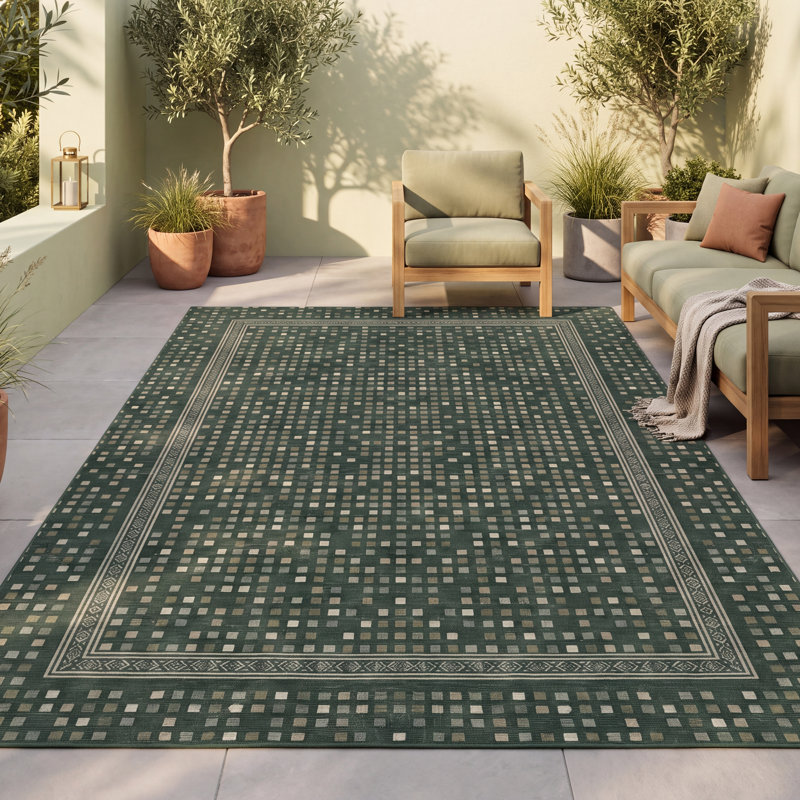 Tapis Ridge2 moderne à motif mosaïque mouchetée abstraite verte, grise et blanche, lavable à la machine, antidérapant, à poils courts, pour l'intérieur et l'extérieur, adapté aux animaux domestiques, idéal pour le salon, la chambre, la salle à manger, l'entrée, le couloir ou le bureau.