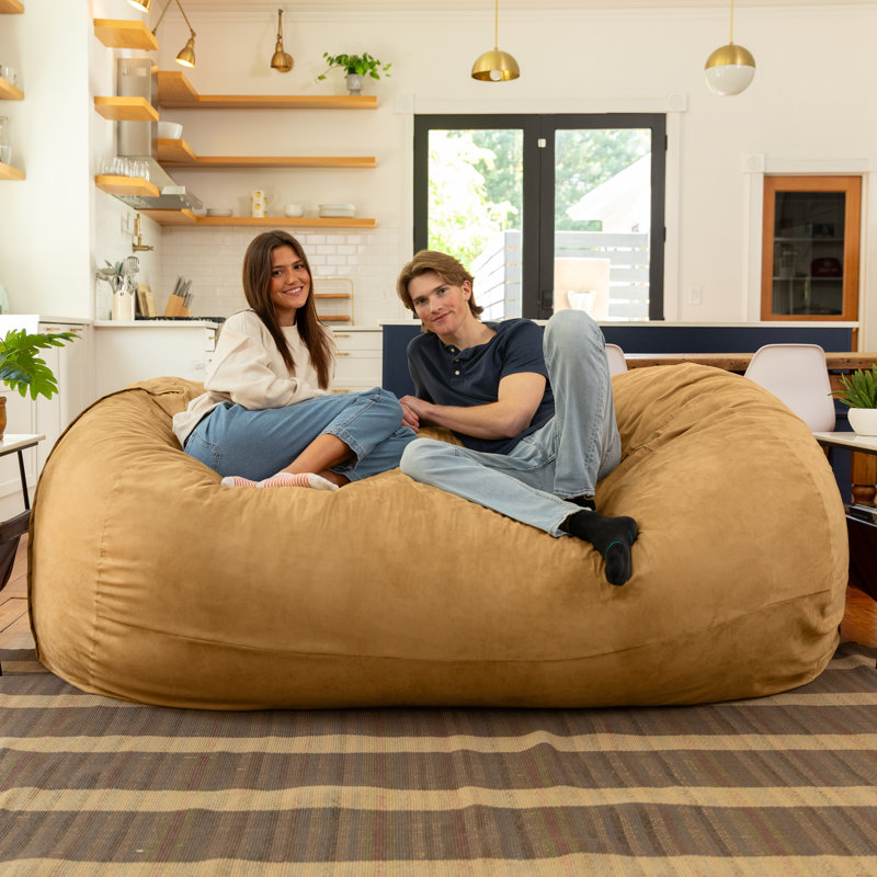7 Foot Giant Bean Bag Sofa, Camel Microsuede