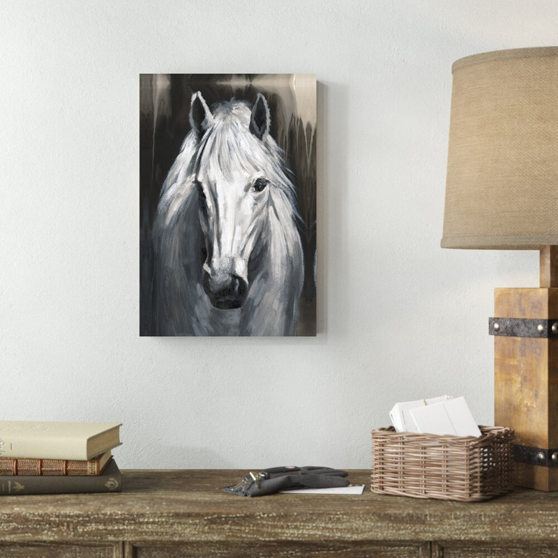Cheval blanc gris - reproduction d'art sur toile tendue, H 18 po x l 12 po