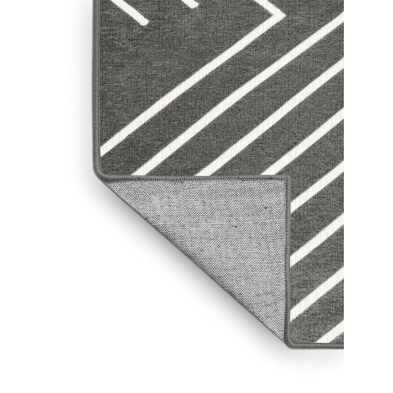 Washable Fog Gray White Striped Area Rug, Round 7'