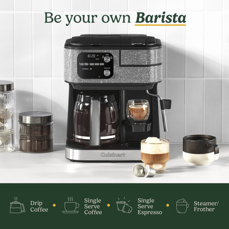 COFFEE CENTER BARISTA BAR 4-IN-1 COFFEEMAKER, Crystal Rhinestone Glam, Glass, 12 cups