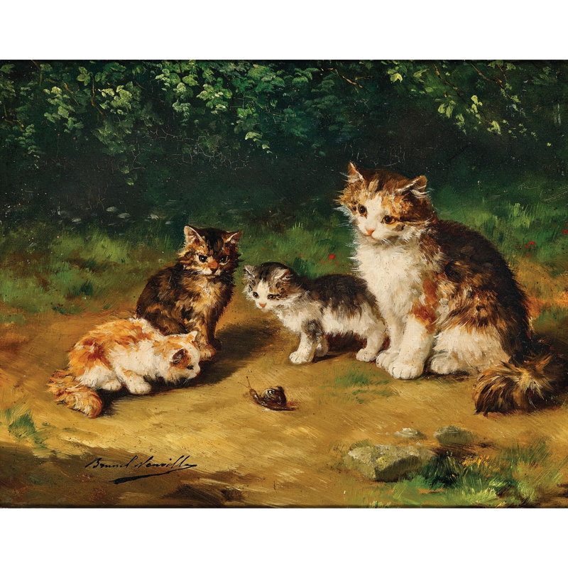 Curious kittens with snail