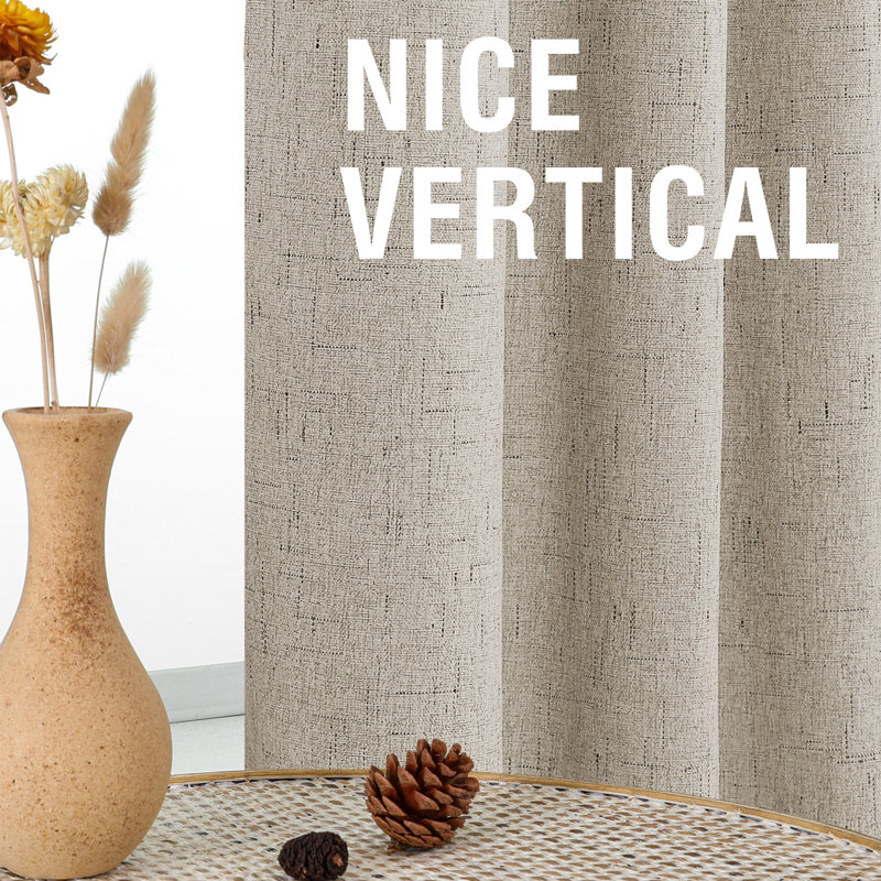 Faux Linen 100% Blackout Curtains for Bedroom Thermal Insulated Textured Linen Look Curtain Back Tab/Rod Pocket/Hook Belt Draperies 2 Panels