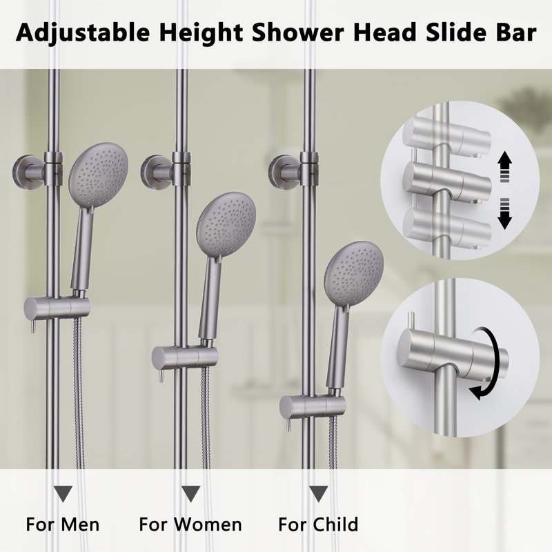 Brushed Nickel Wall Mounted Rain Shower System with Handheld