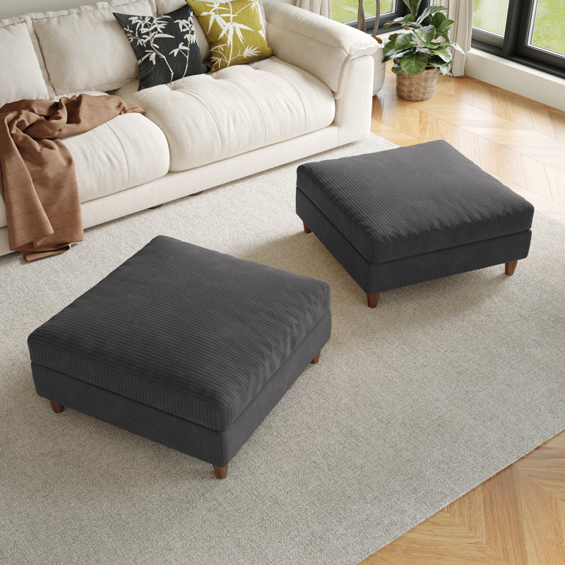 Rothsay Solid-Color Square Corduroy Ottoman(Set Of 2), Grey