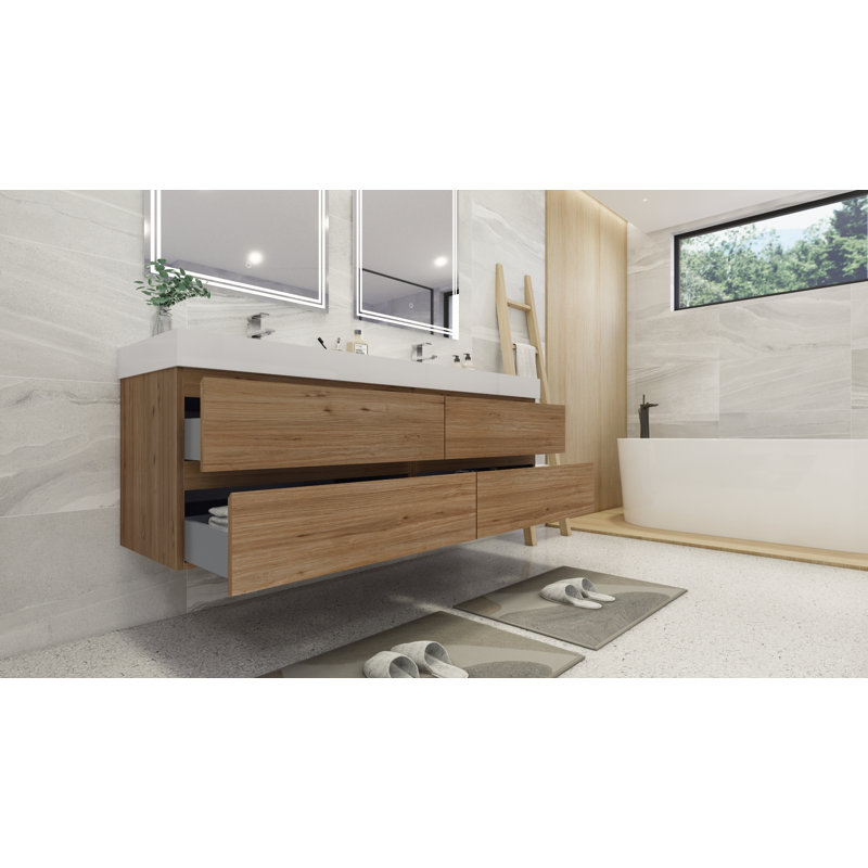 Hartsock Double Bathroom Vanity with Acrylic Top, Natural Oak
