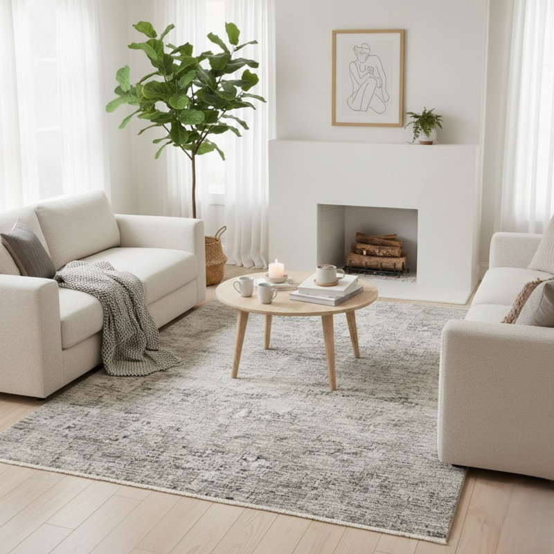 Sealy Easton Modern Abstract Ivory Turkish Area Rug, 8' X 10' with Fringe, Rectangle 7'9" x 9'9"