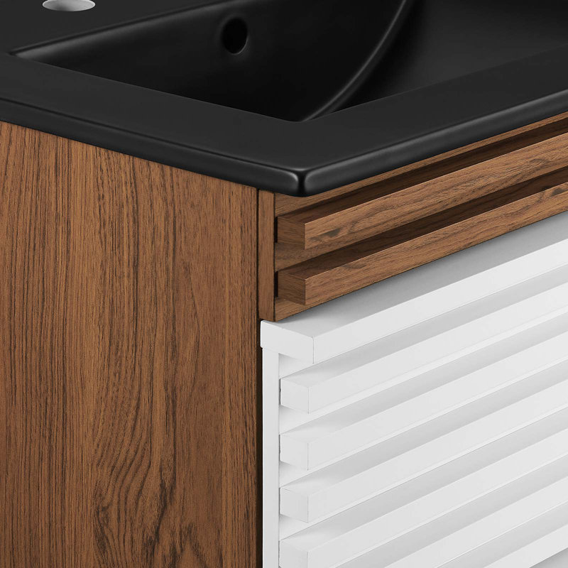 Render 24" Wall-Mount Bathroom Vanity, White/Walnut
