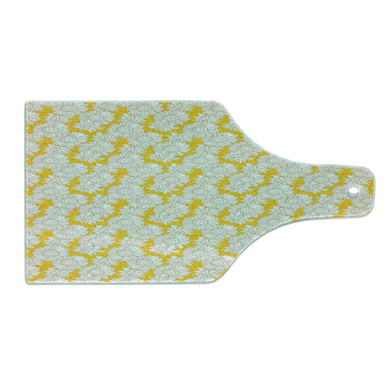 Planche à découper en verre trempé jaune et blanc Ambesonne